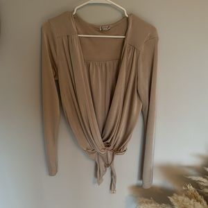 FREE PEOPLE Long Sleeve Front Wrap Plunging Neck Bodysuit